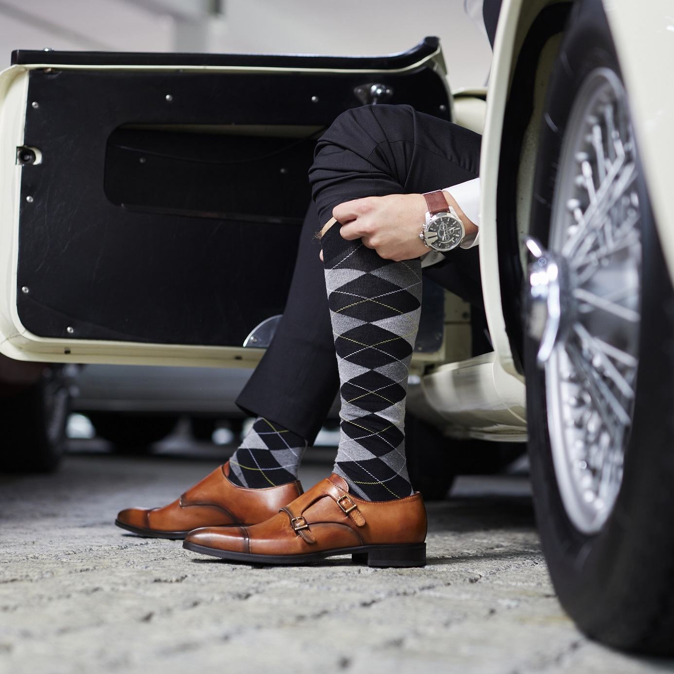 Argyle knee high Dark blue