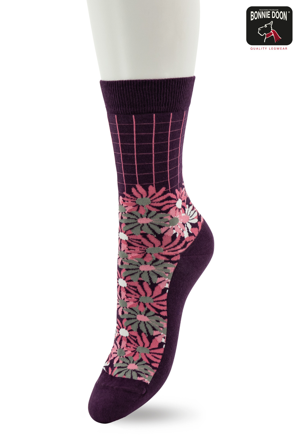 Flower Checks sock Plum