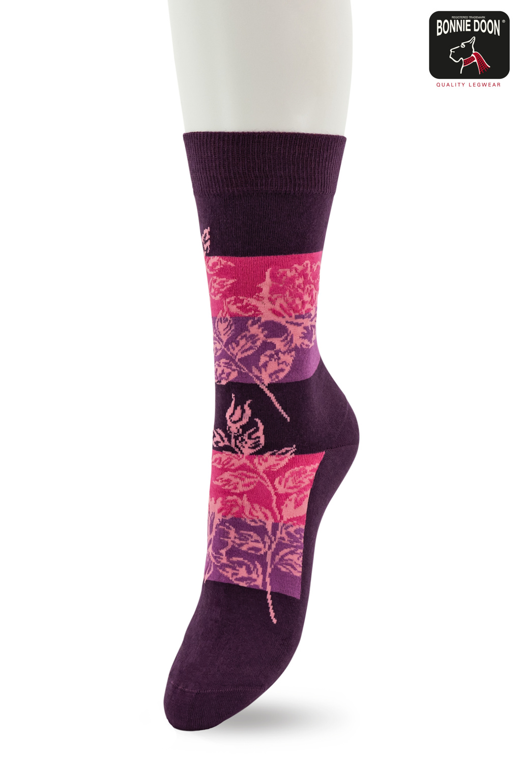 Flower and Stripes sock Plum