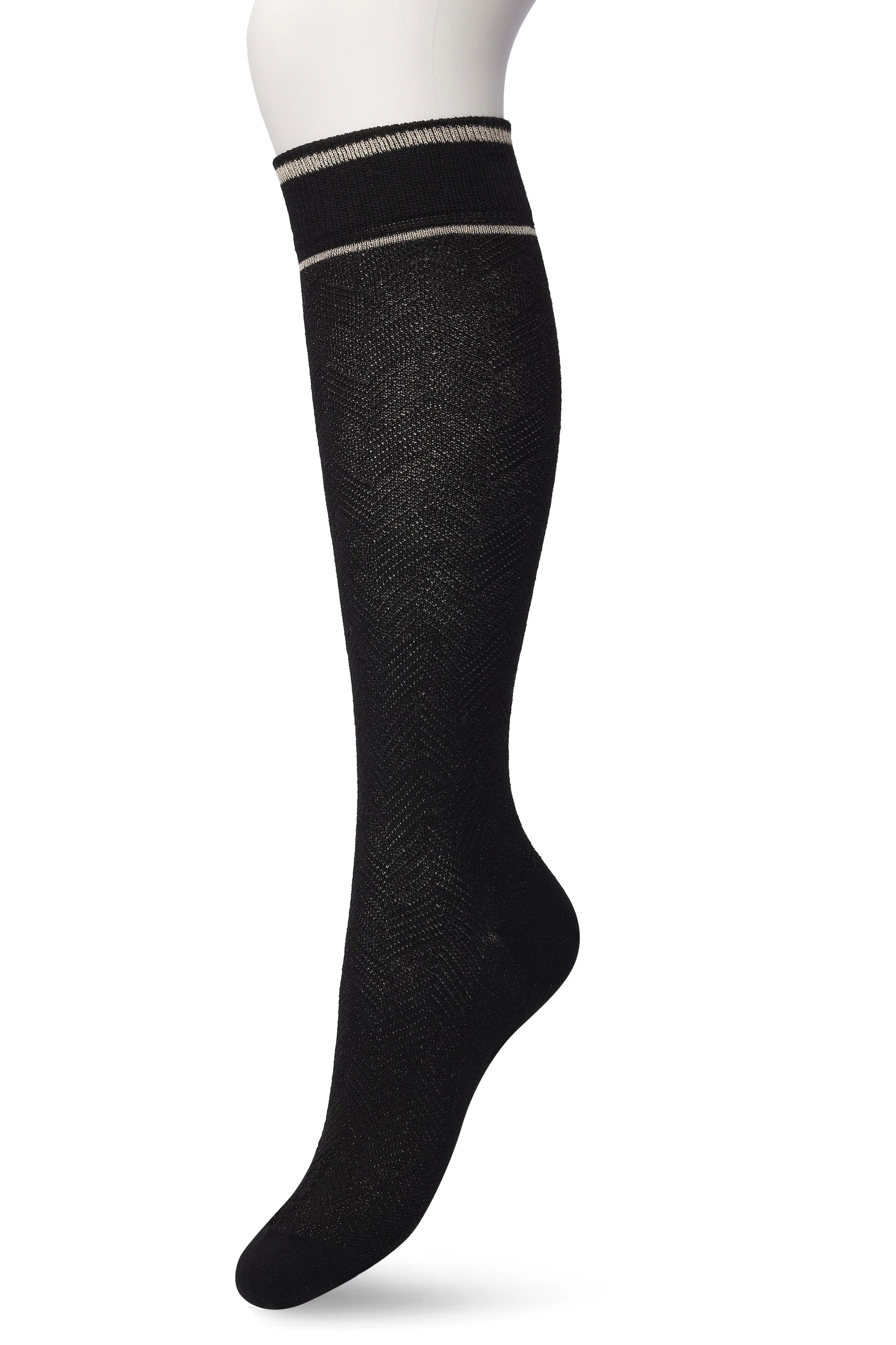 Glittering Herringbone knee high Black