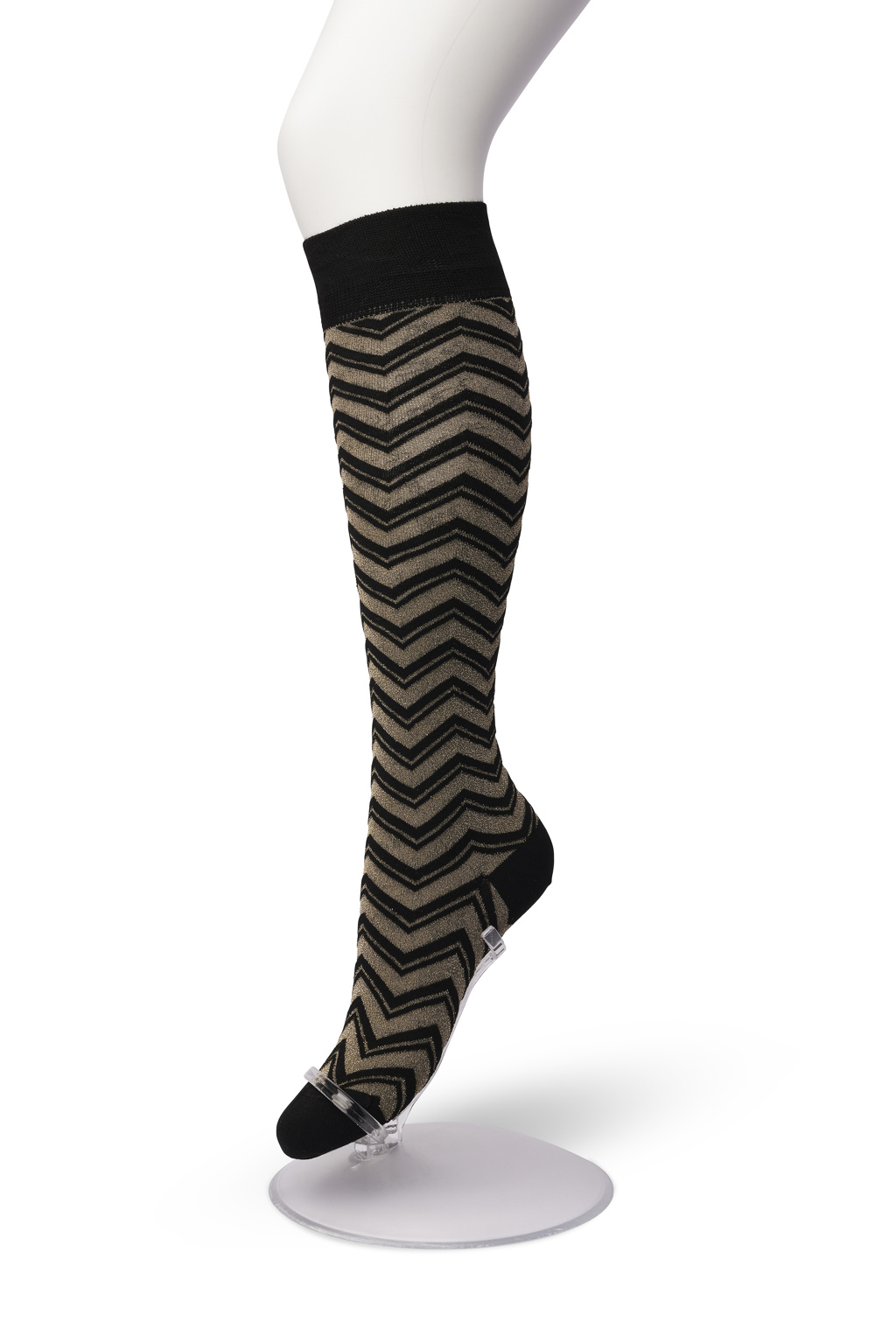 Glittering Zig Zag knee high Black gold