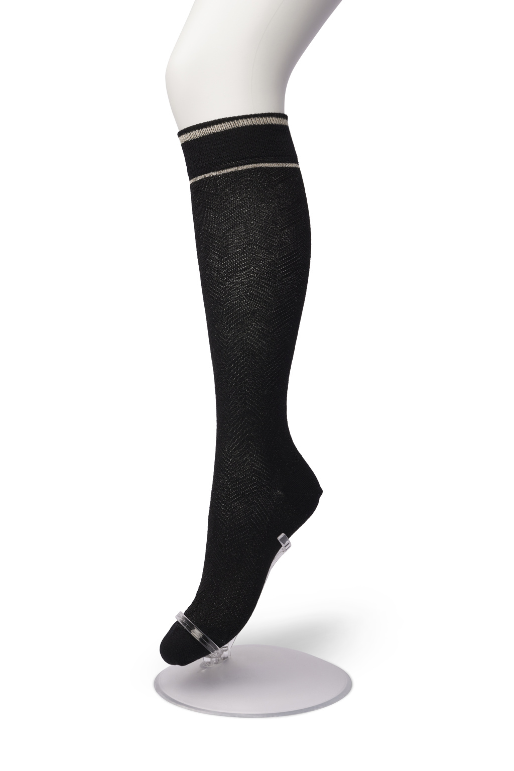 Glittering Herringbone knee high Black