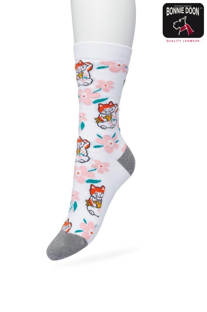 Japanese Lucky Cat sock White