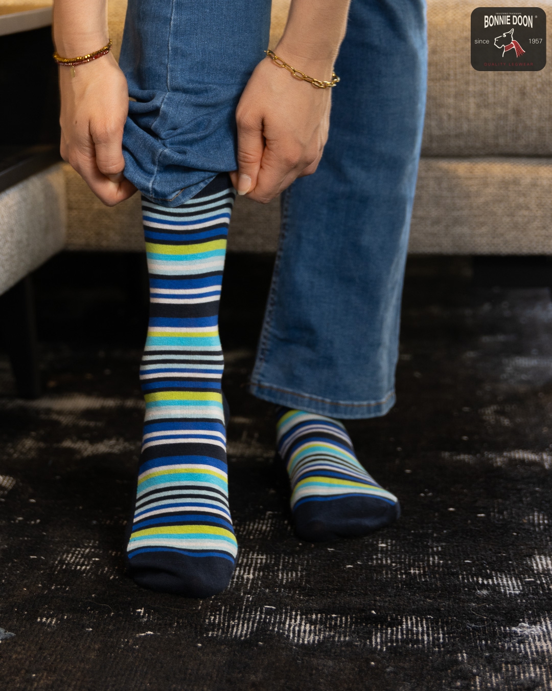 Funky Stripes Knee High Malibu Blue