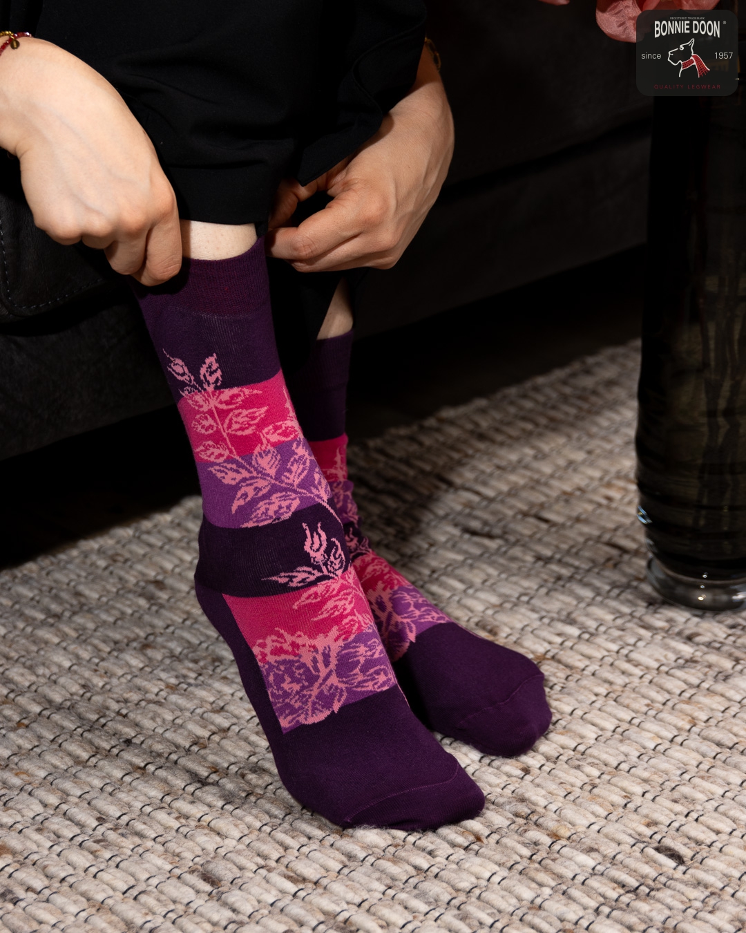 Flower and Stripes sock Plum