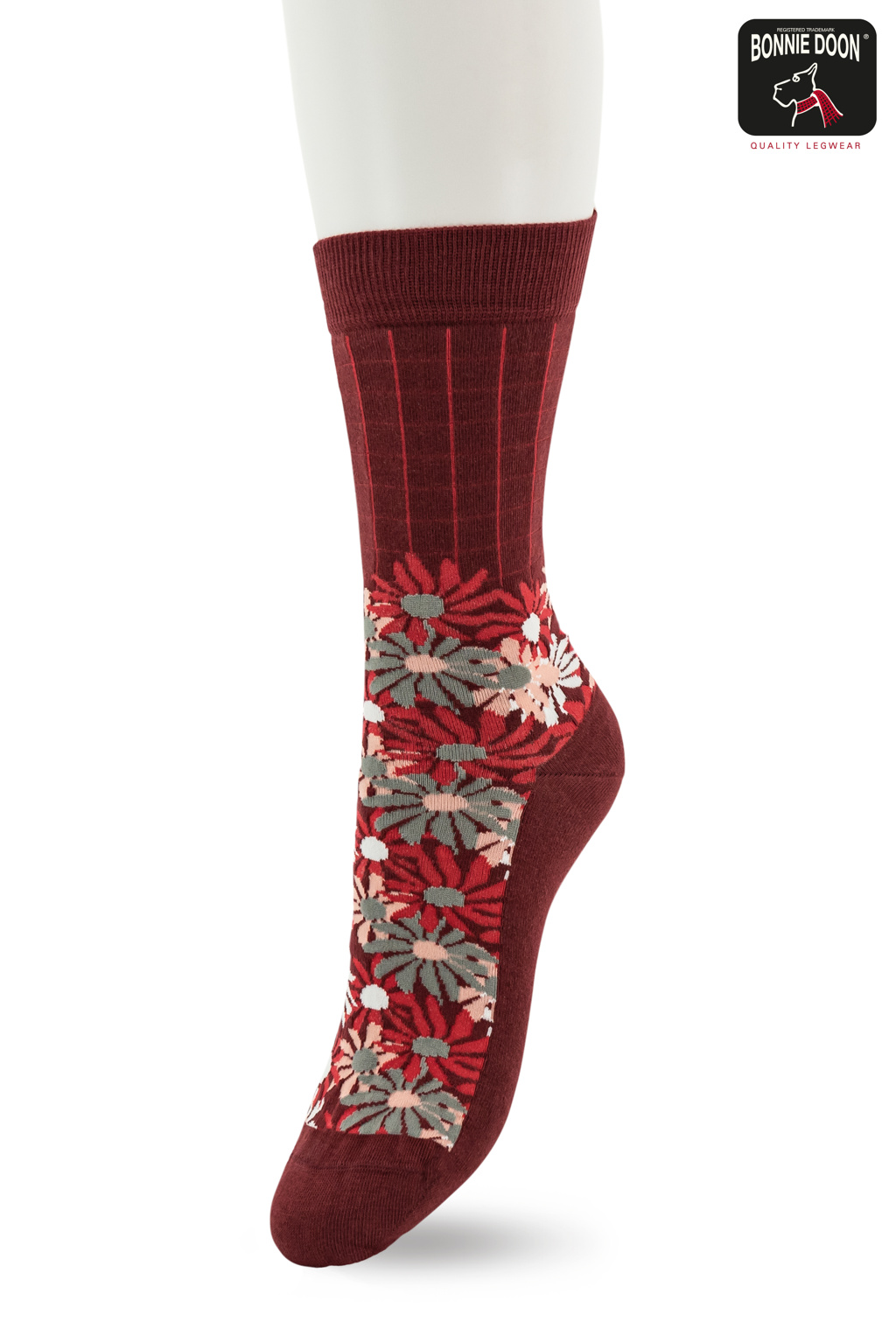 Flower Checks sock Oxblood red